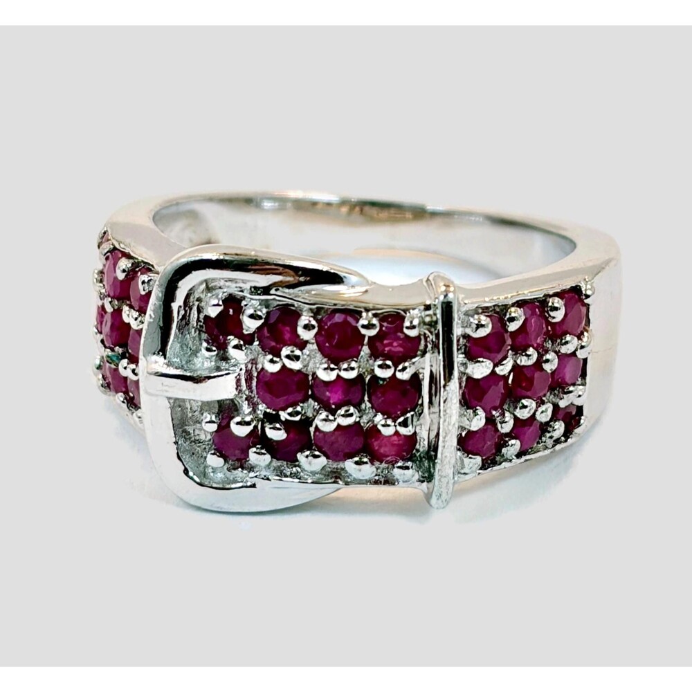 Buckle Ring, Sterling Silver, Garnet, Vintage, Ring Band, Red Stone, Size 8